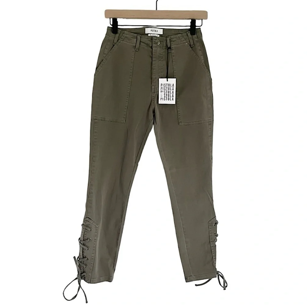 NWT Pistola Women’s Lace‎ Up Ankle Crop Length Pants Green Size 25
